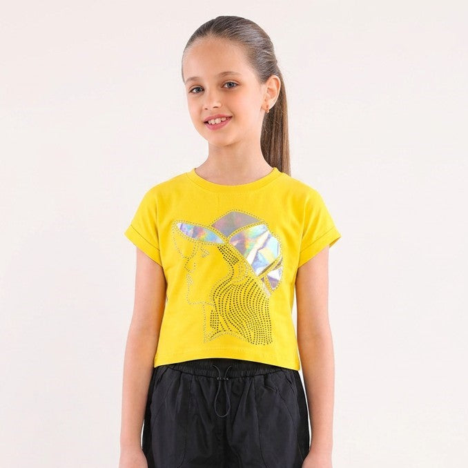 Girls Cool Cap Graphic Tee with Sequin Details