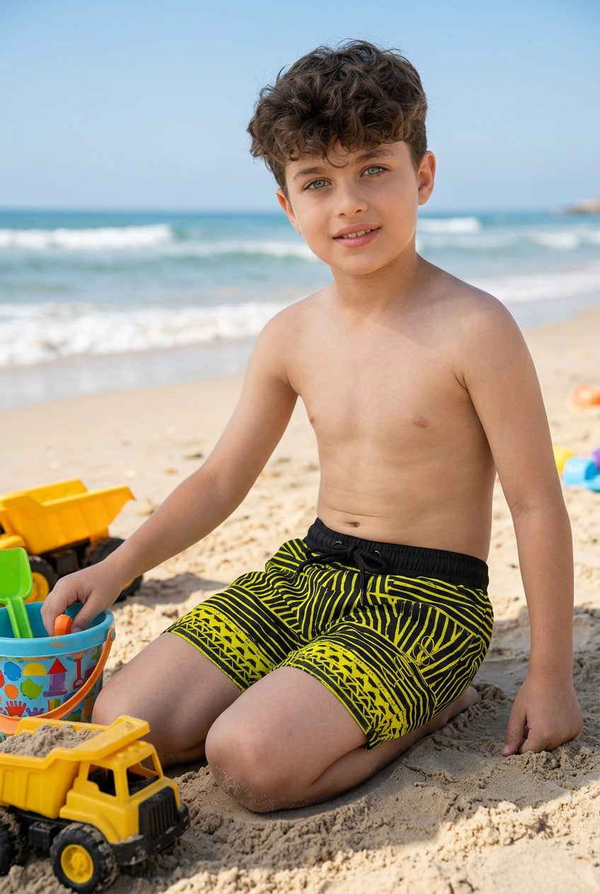 Boys' Neon Graphic Quick-Dry Swim Shorts