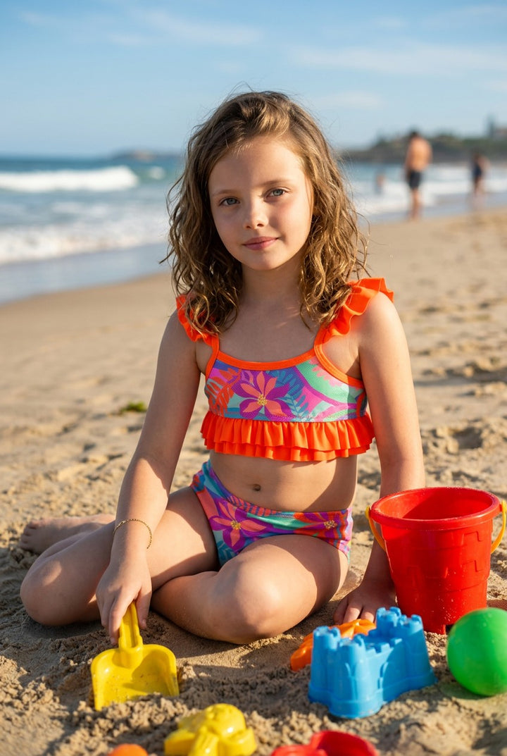 Girls' Mermaid Scales & Tropical Print Bikini Set