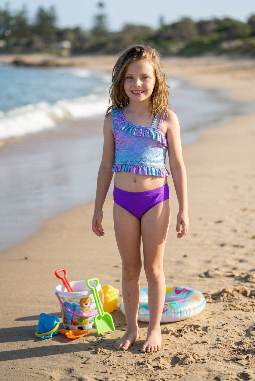 Girls' Ruffled Vibrant Print Tankini Set