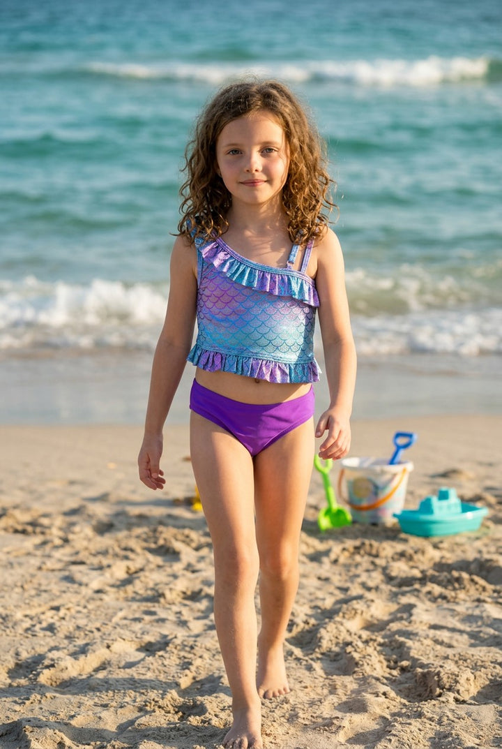 Girls' Ruffled Vibrant Print Tankini Set