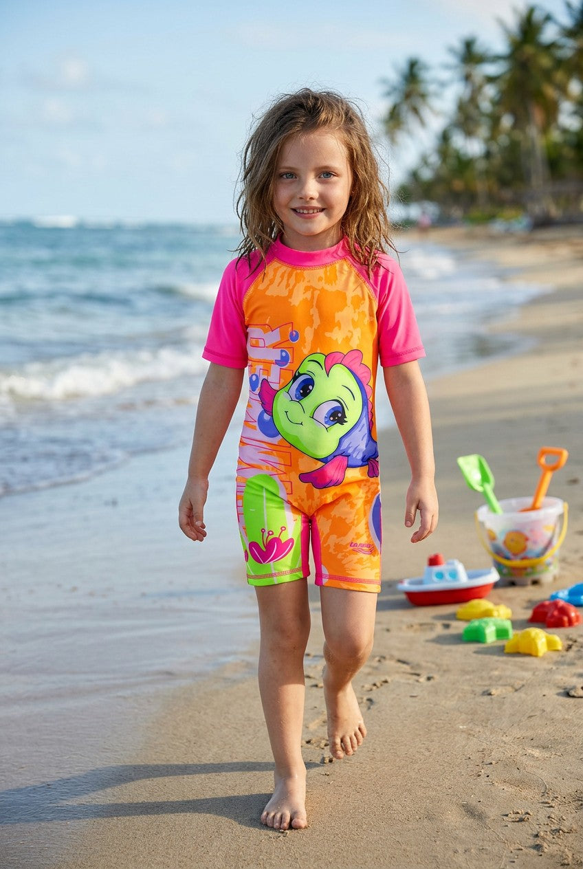 Kids' Cute Cartoon Character Sunsuit with Fun 3D Fins