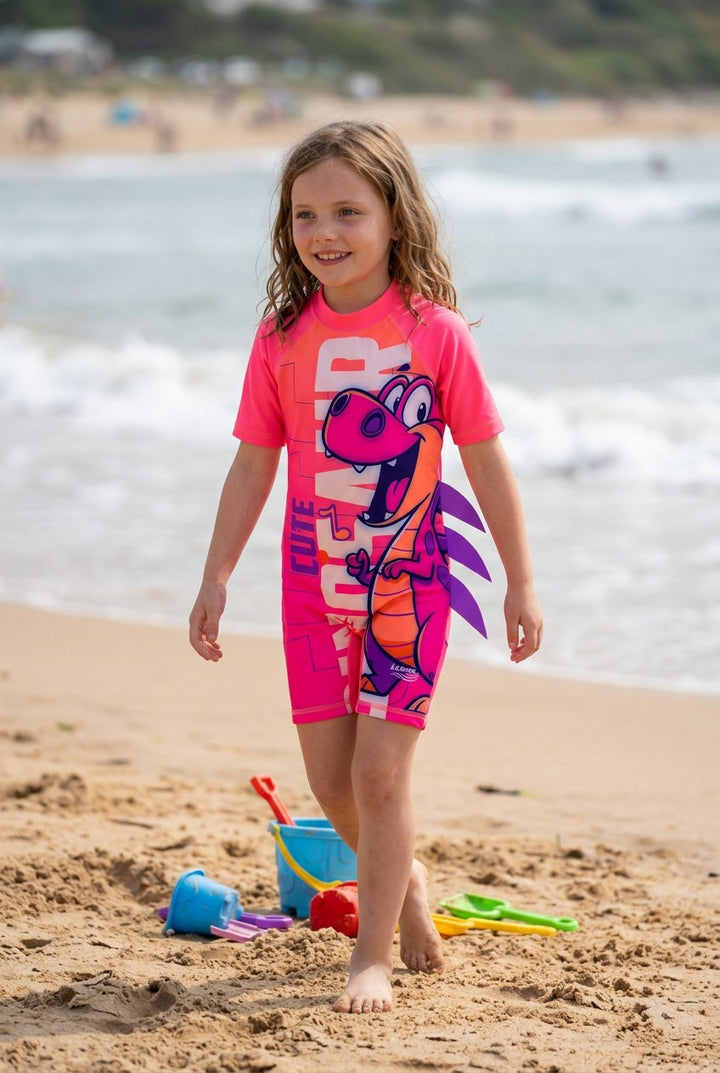 Kids' Cute Cartoon Character Sunsuit with Fun 3D Fins