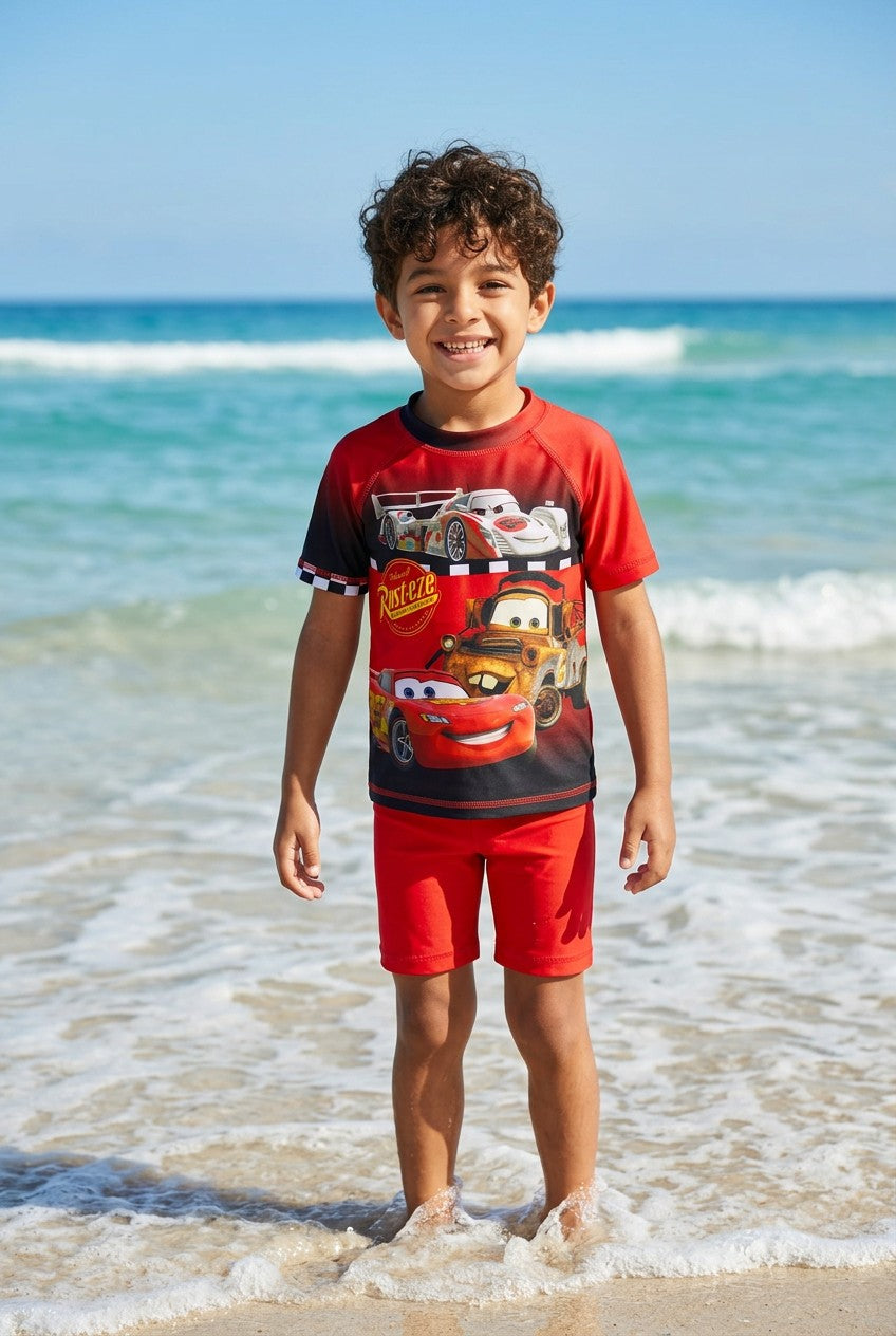 Boys' Cartoon Character Rash Guard & Swim Shorts Set