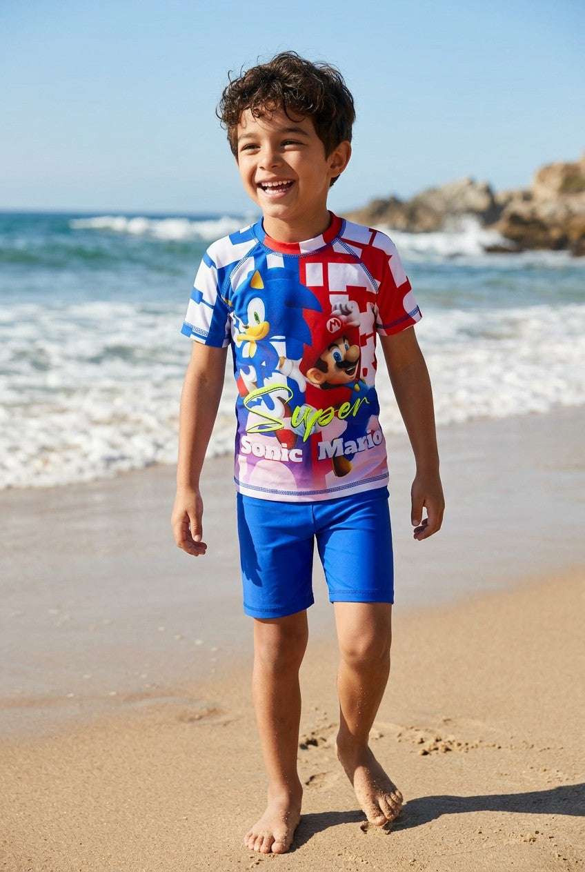 Boys' Cartoon Character Rash Guard & Swim Shorts Set
