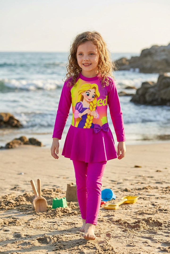 Kids' Full-Coverage Cartoon Character Rash Guard Swimwear Set