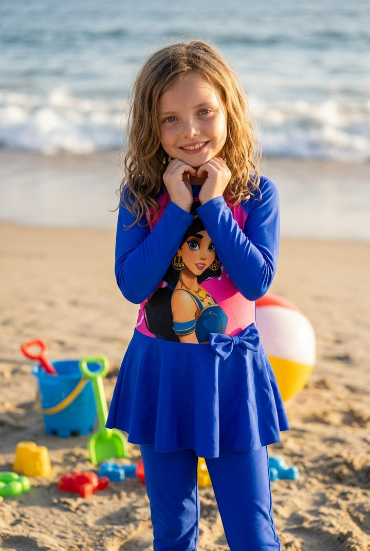Kids' Full-Coverage Cartoon Character Rash Guard Swimwear Set