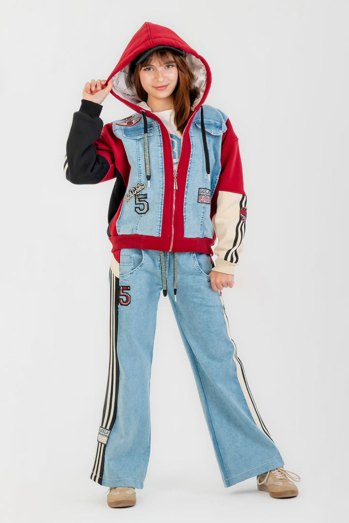 Varsity Denim Patchwork Set