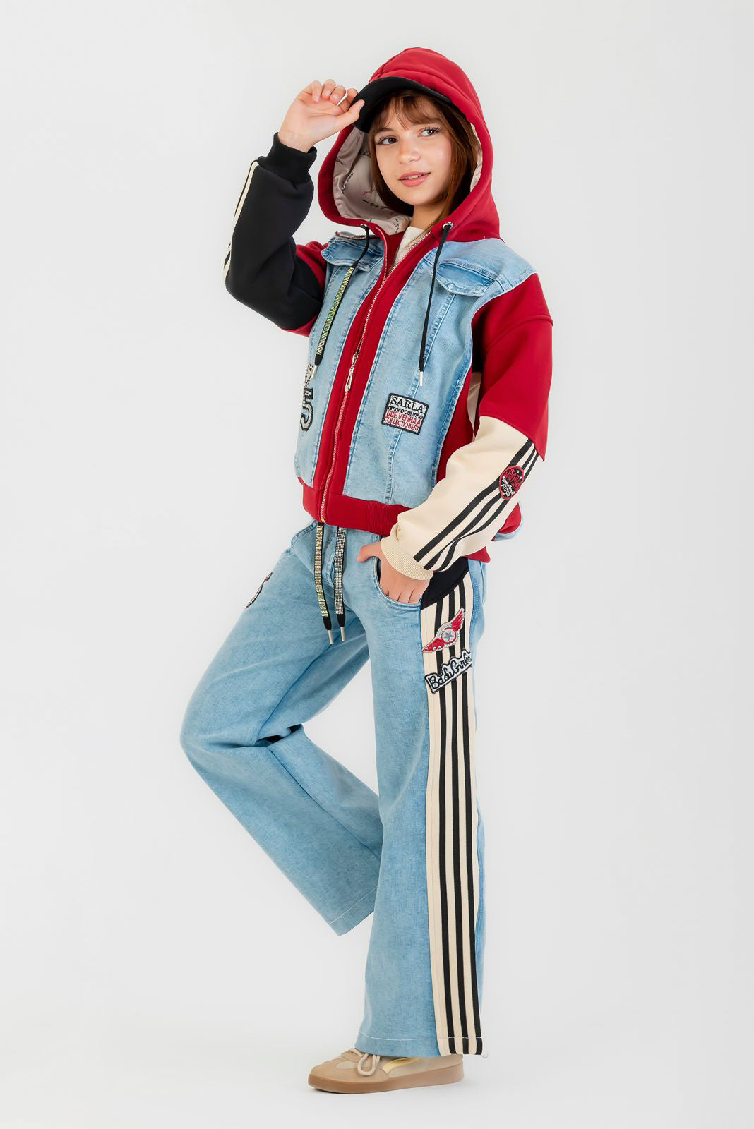 Varsity Denim Patchwork Set