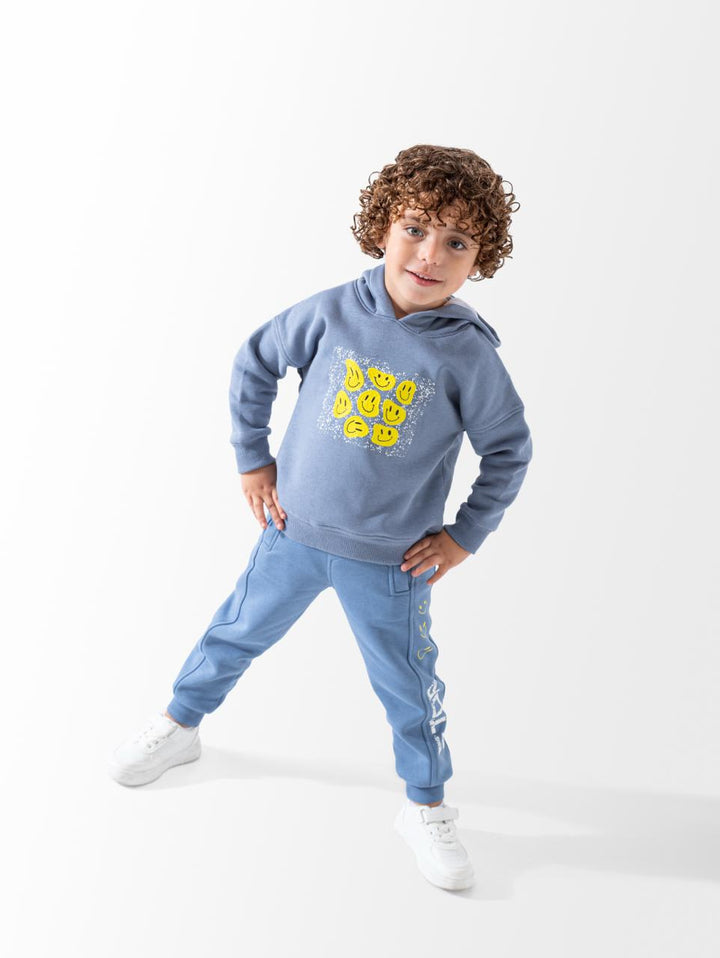 Smiley Face Graphic Hoodie Training Suit