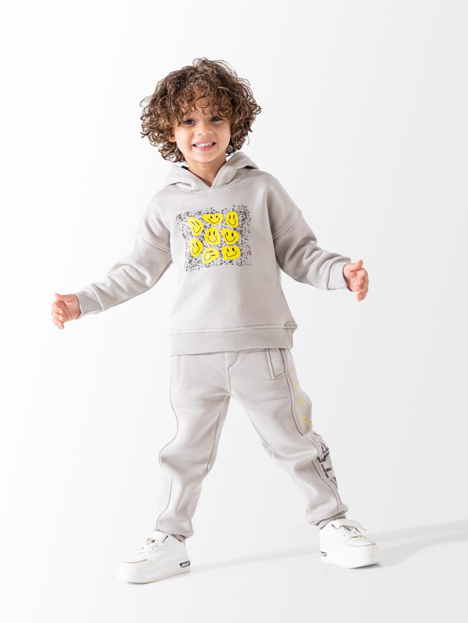 Smiley Face Graphic Hoodie Training Suit