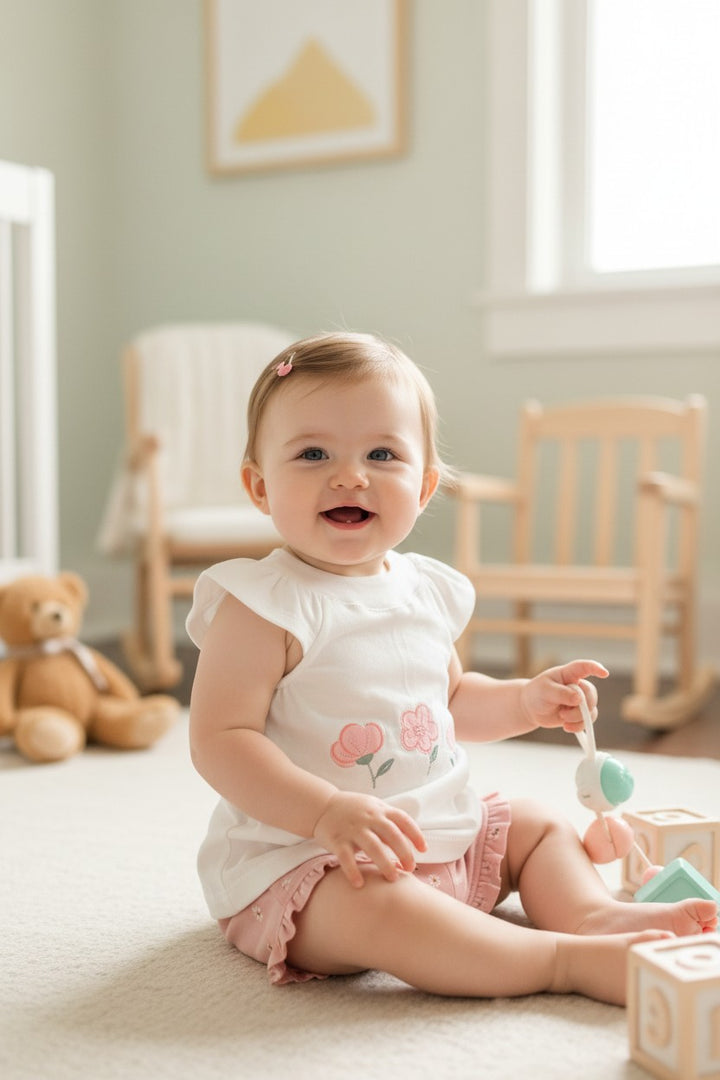 Floral Embroidered Two-Piece Cotton Set