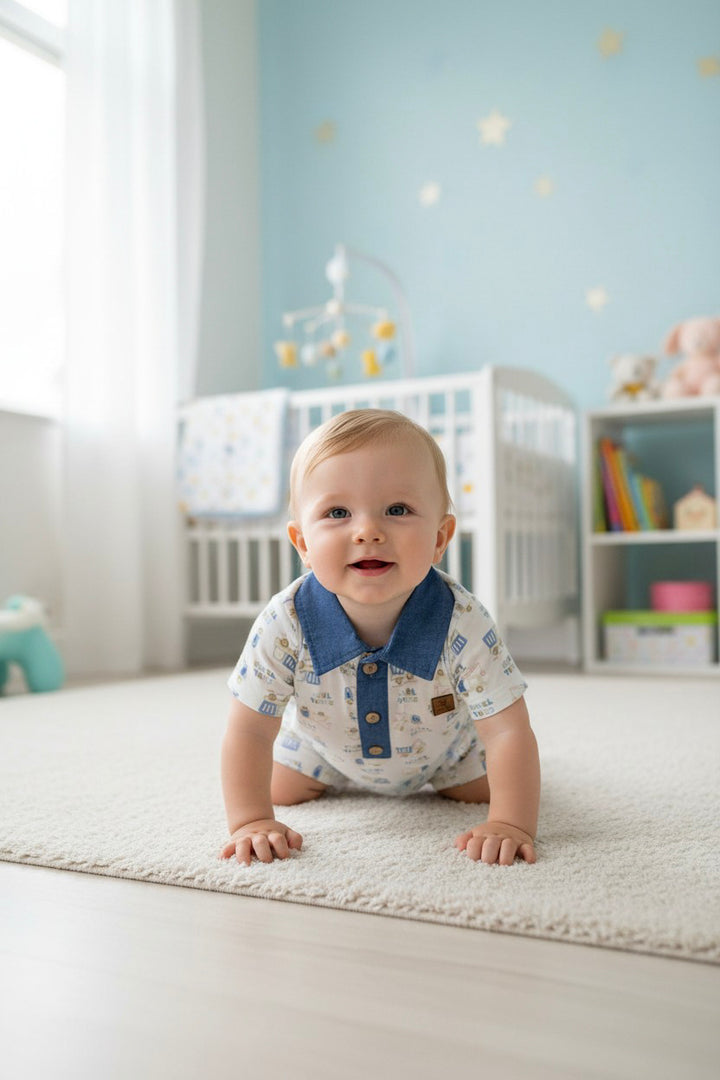 Little Explorer Denim-Collar Romper
