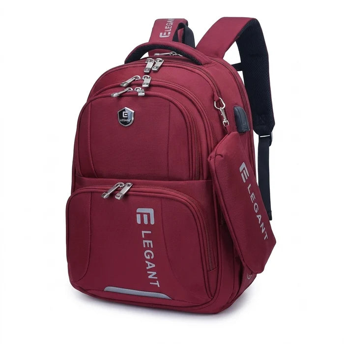 Elegant Multi-Compartment School Backpack with Hanging Pencil Case & USB Charging Port