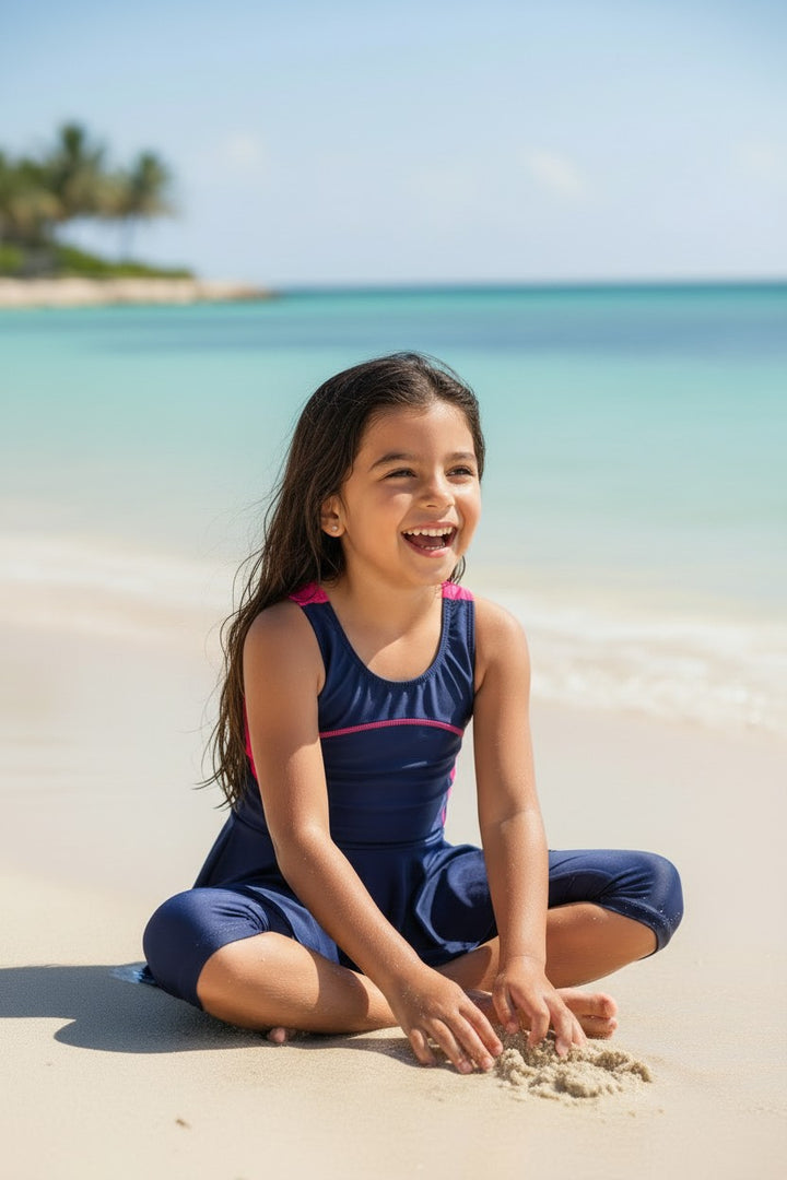 Girls' Skirted Knee-Length Swimsuit