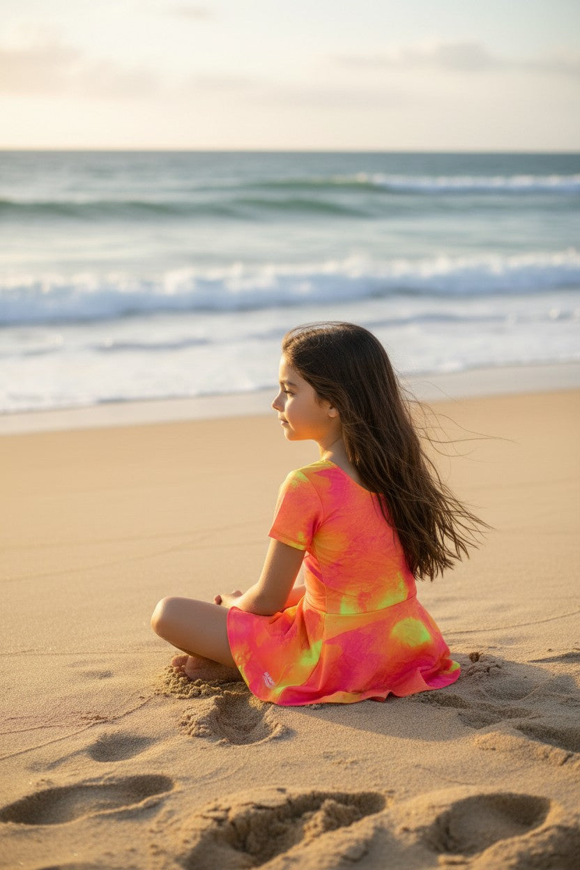Girls' Short Sleeve One-Piece Swim Dress