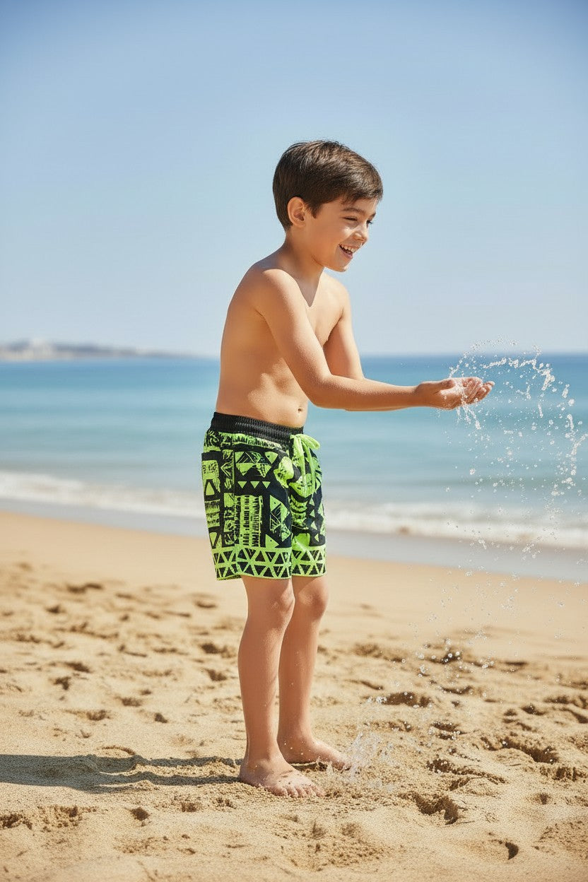 Electric Lime Tribal Swim Shorts