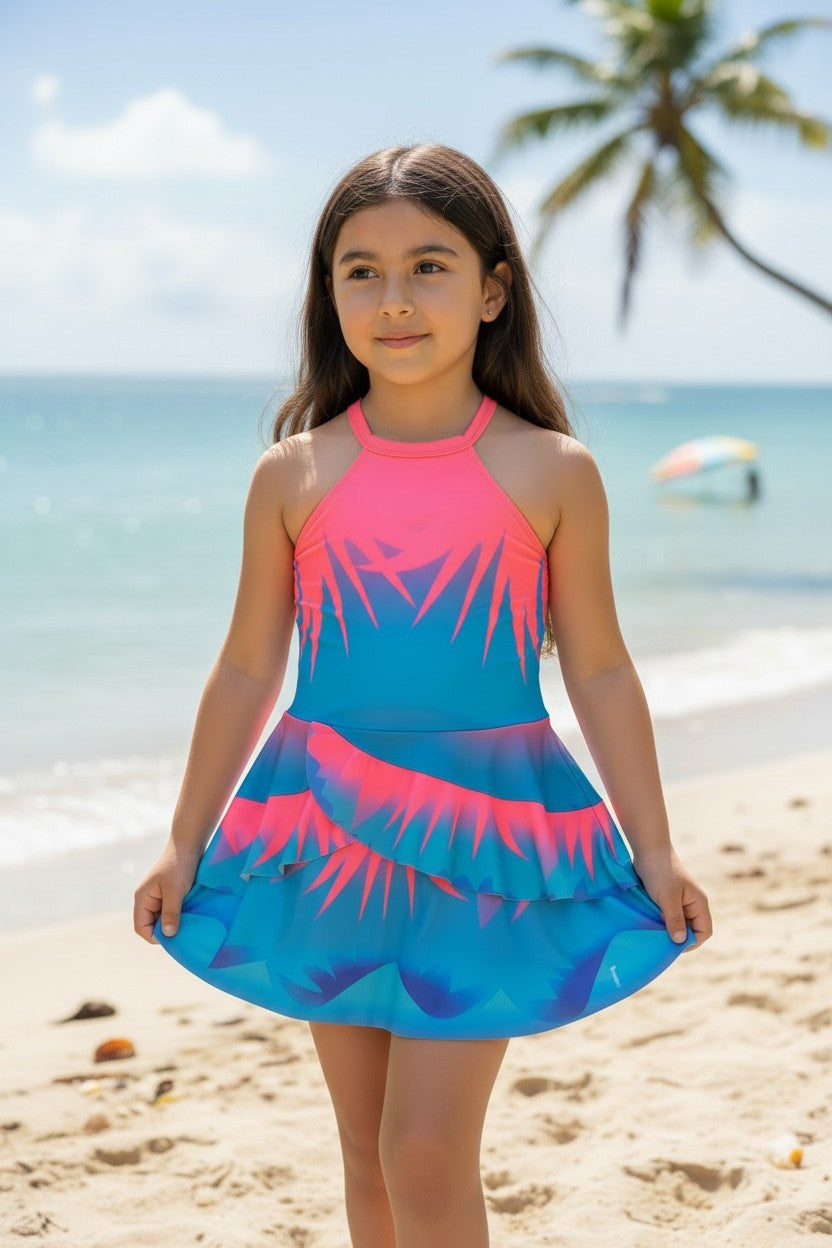 Girls' Halter Neck Tiered Ruffle Swim Dress
