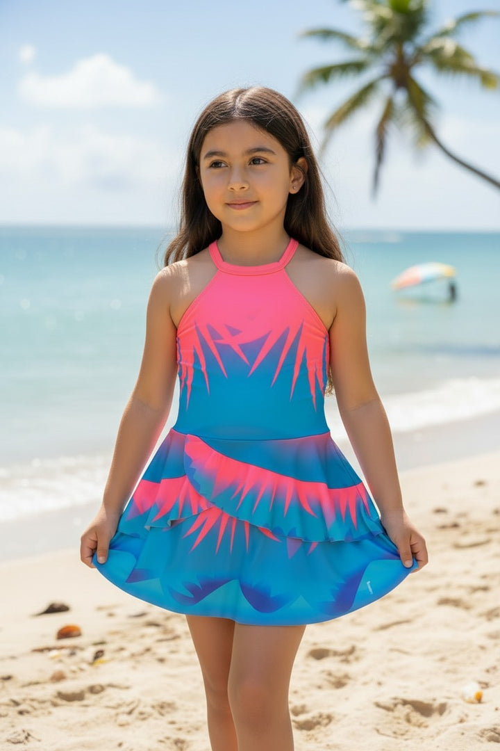 Girls' Halter Neck Tiered Ruffle Swim Dress