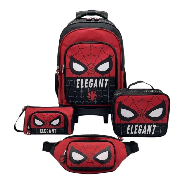 4-in-1 Spider-Man Superhero Wheeled Trolley School Bag Set