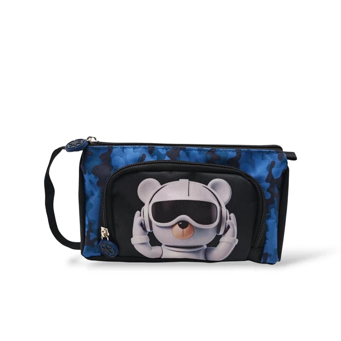 Boys Cool Bear Blue Camouflage 4-Piece Trolley School Bag Set