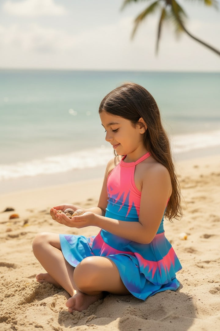 Girls' Halter Neck Tiered Ruffle Swim Dress
