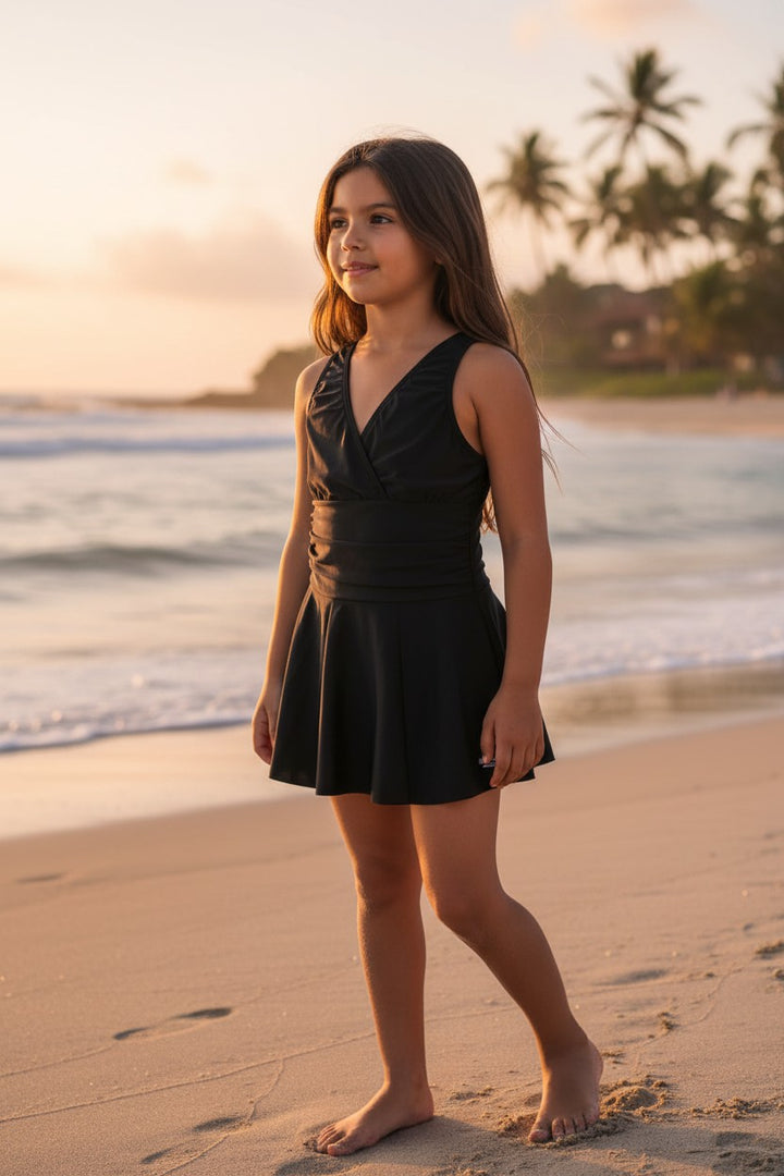 Girls' Wrap-Front Skirted One-Piece Swim Dress