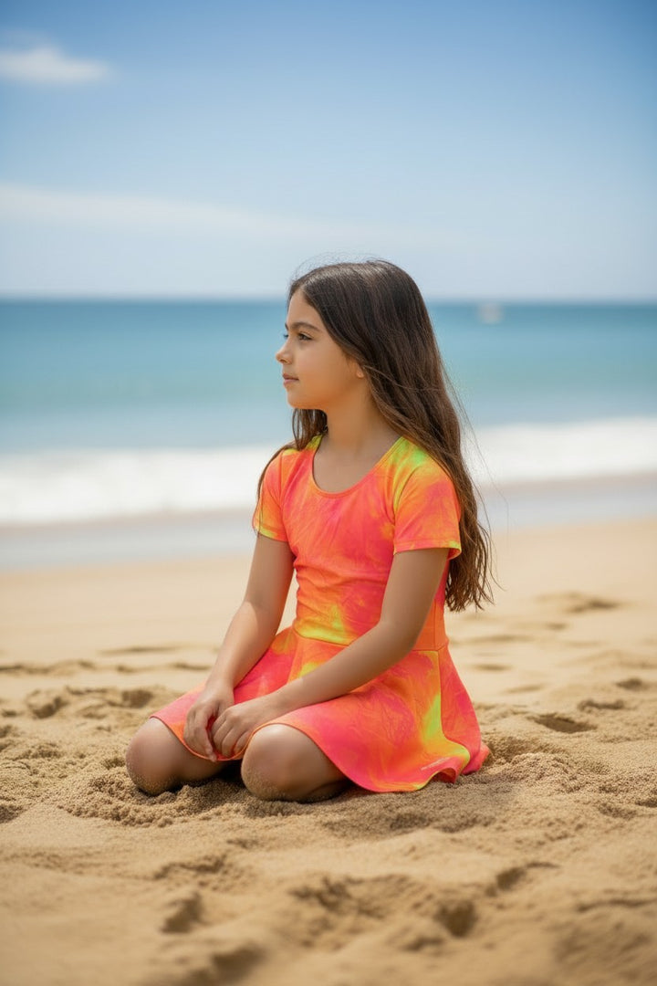 Girls' Short Sleeve One-Piece Swim Dress