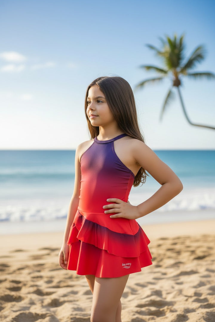 Girls' Halter Neck Tiered Ruffle Swim Dress