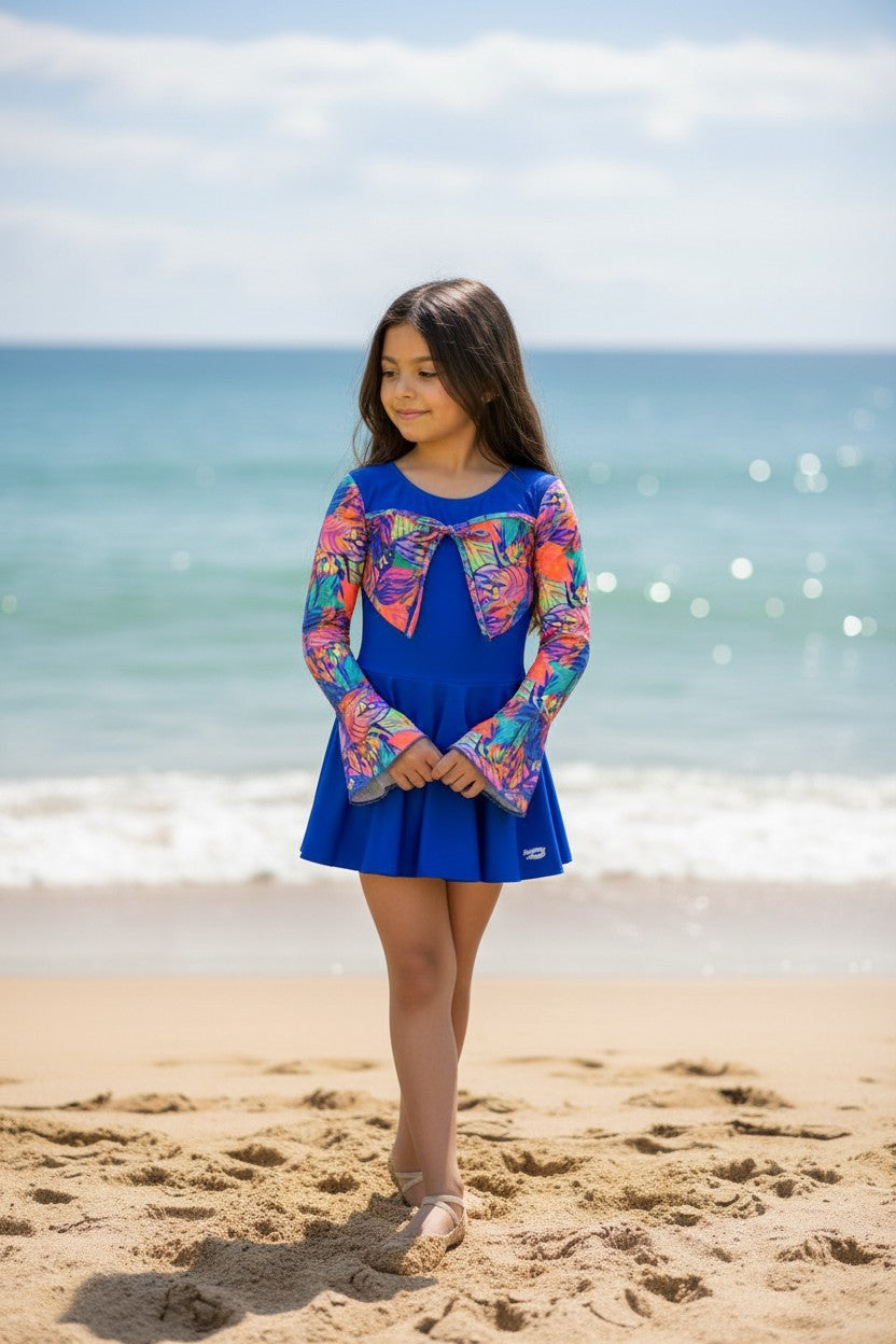 Kids' Full Coverage Long Sleeve Swimsuit with Attached Skirt