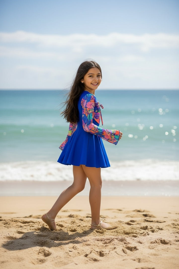 Kids' Full Coverage Long Sleeve Swimsuit with Attached Skirt