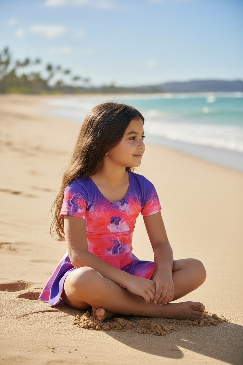 Girls' Short Sleeve One-Piece Swim Dress