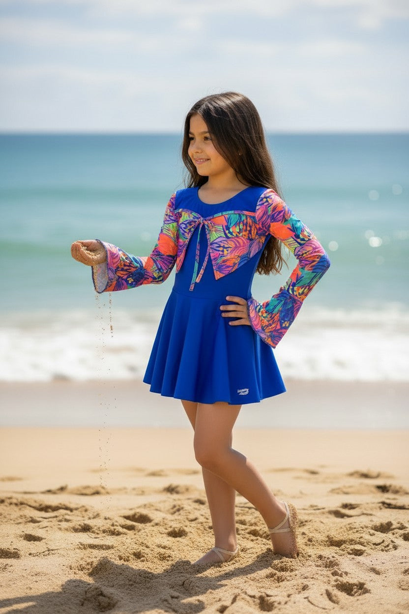 Kids' Full Coverage Long Sleeve Swimsuit with Attached Skirt