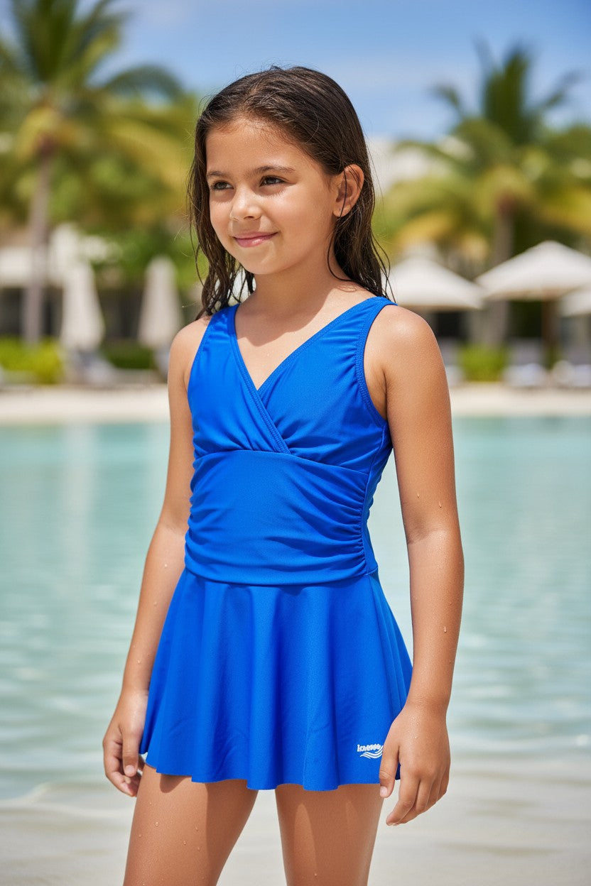 Girls' Wrap-Front Skirted One-Piece Swim Dress