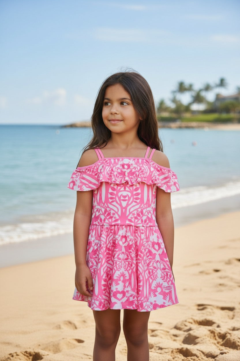Girls' Vibrant Floral Print Skirted Swimsuit