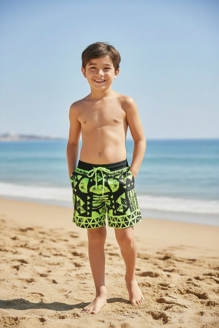 Electric Lime Tribal Swim Shorts