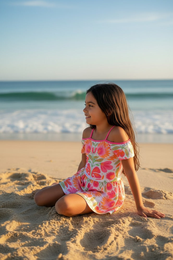 Girls' Vibrant Floral Print Skirted Swimsuit