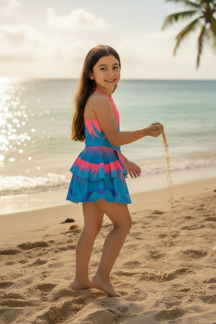 Girls' Halter Neck Tiered Ruffle Swim Dress