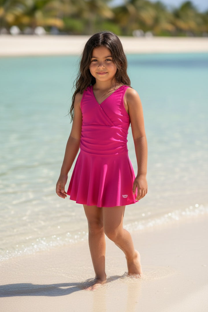 Girls' Wrap-Front Skirted One-Piece Swim Dress