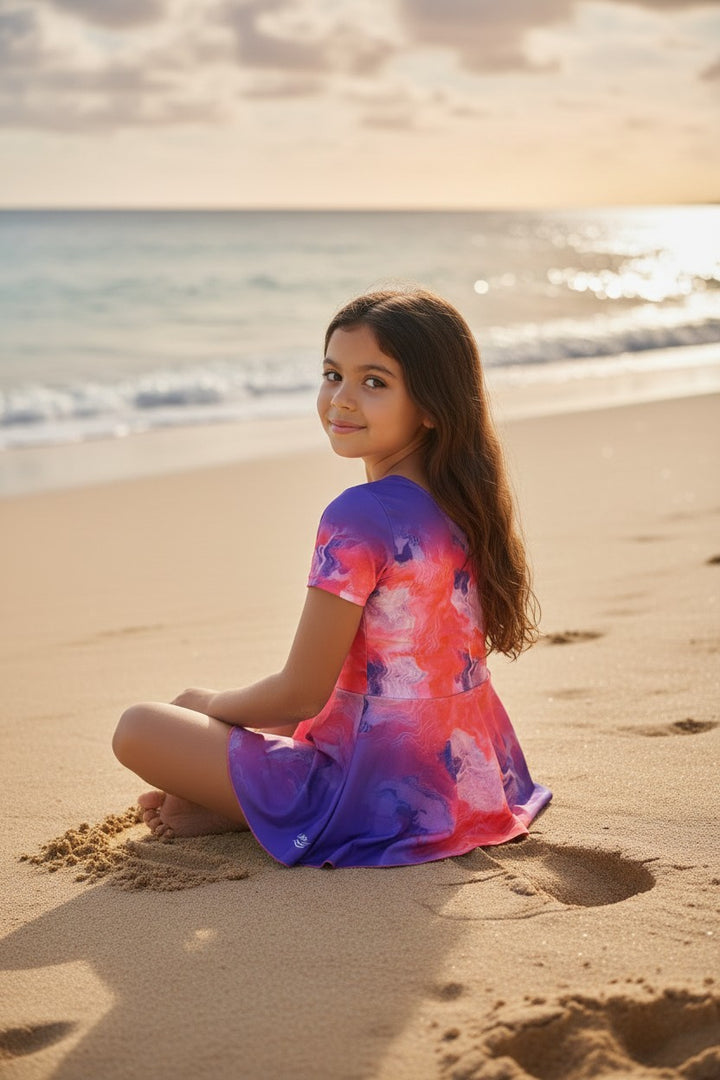 Girls' Short Sleeve One-Piece Swim Dress