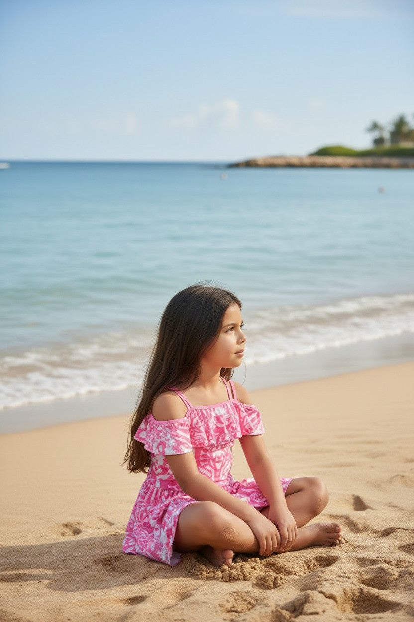 Girls' Vibrant Floral Print Skirted Swimsuit