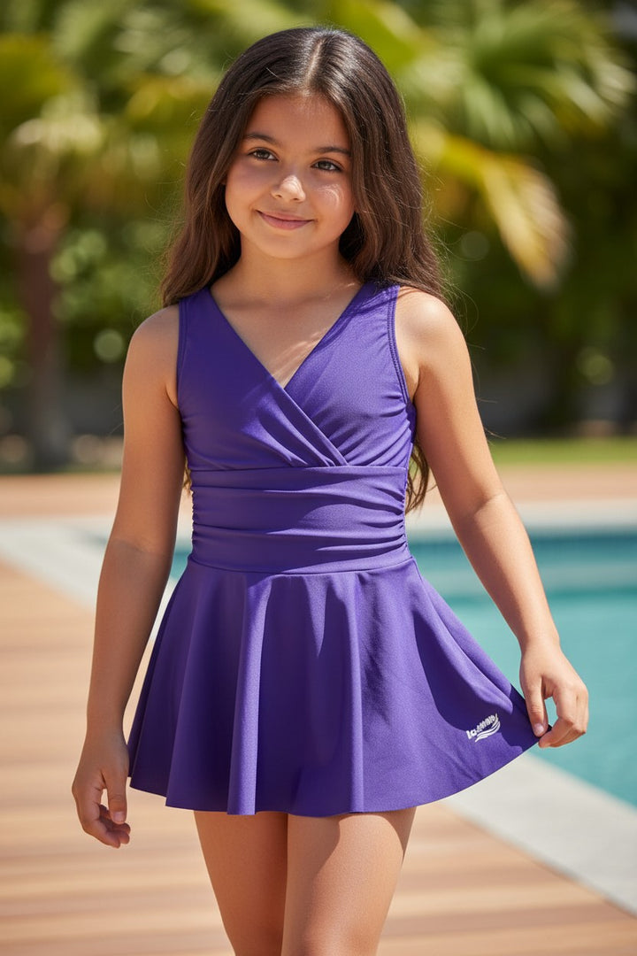 Girls' Wrap-Front Skirted One-Piece Swim Dress