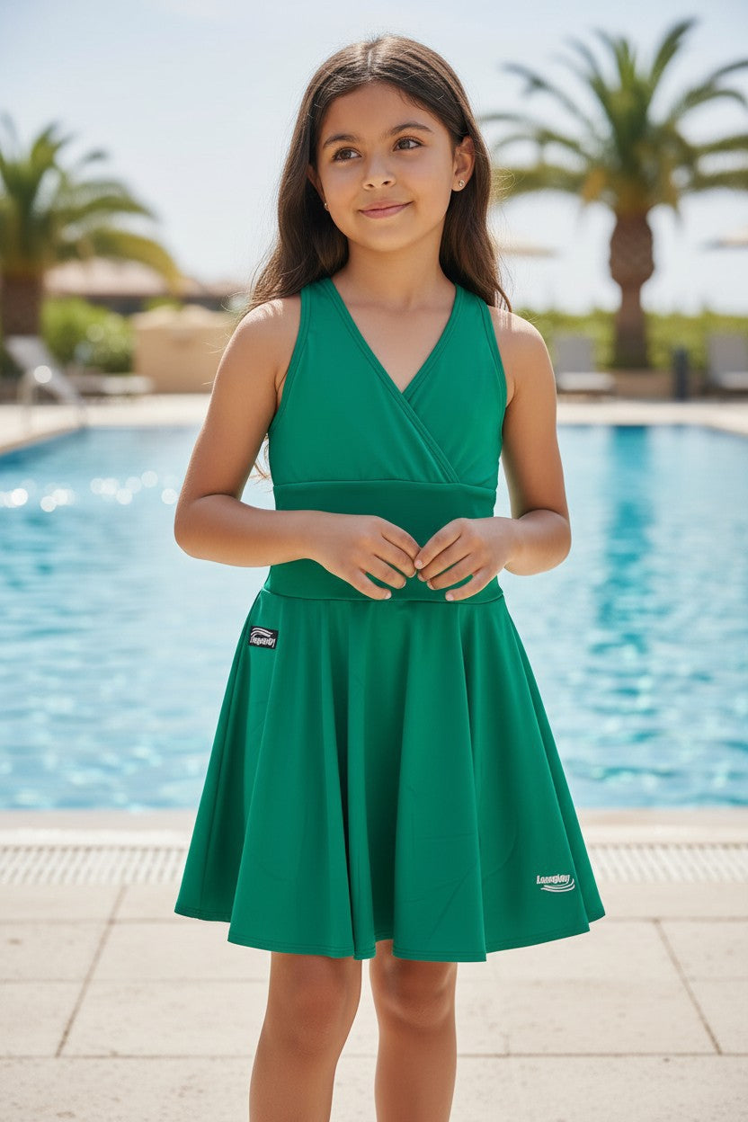 Girls' Wrap-Front Skirted One-Piece Swim Dress