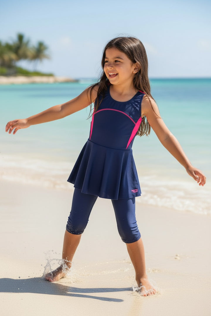 Girls' Skirted Knee-Length Swimsuit