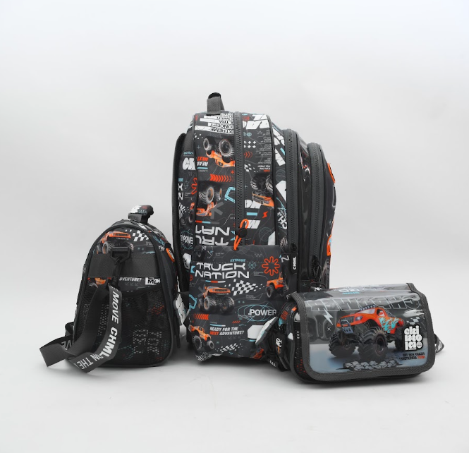 3-in-1 Monster Truck School Bag Set – Backpack, Lunch Bag & Pencil Case