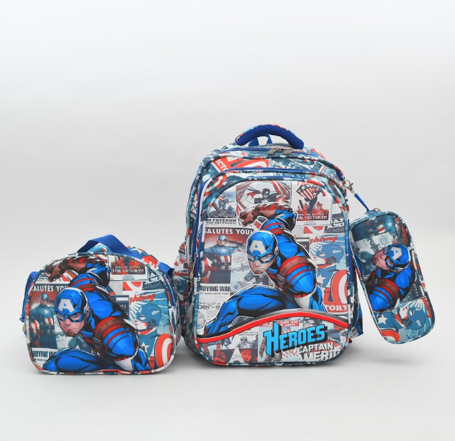 3-in-1 Captain America Hero School Bag Set – Backpack, Lunch Bag & Pencil Case
