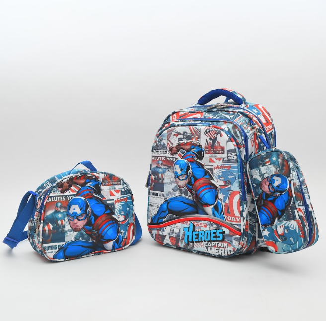 3-in-1 Captain America Hero School Bag Set – Backpack, Lunch Bag & Pencil Case