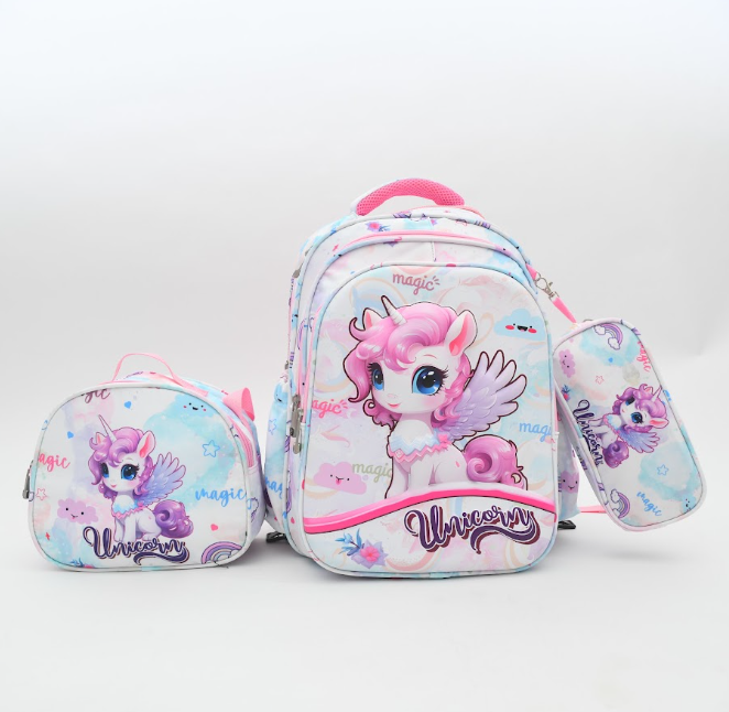 Pastel Dream Unicorn 3-Piece Kids School Backpack Set
