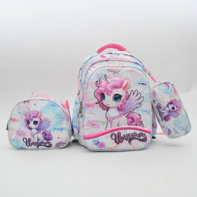 Pastel Dream Unicorn 3-Piece Kids School Backpack Set