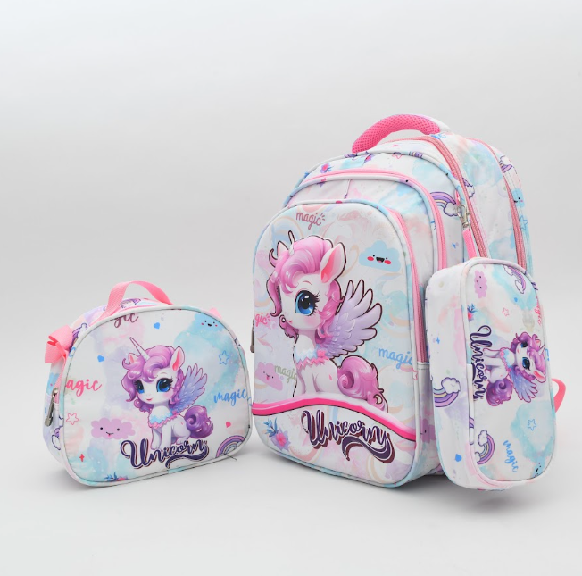 Pastel Dream Unicorn 3-Piece Kids School Backpack Set